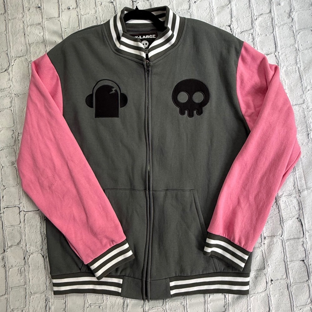 The Living Tombstone Varsity Jacket 2XL Gamer Scene Pink Grey Zip Up Bomber TLT
